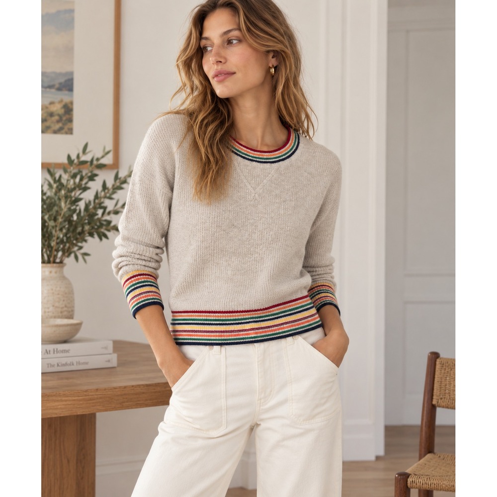 Madewell 100% Cashmere Knit Sweater Women Sz XS Gray Preppy Soft